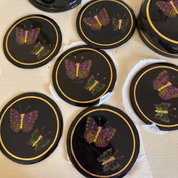 Mid Century Butterfly Enamel Coasters 6 - Picture 2 of 2